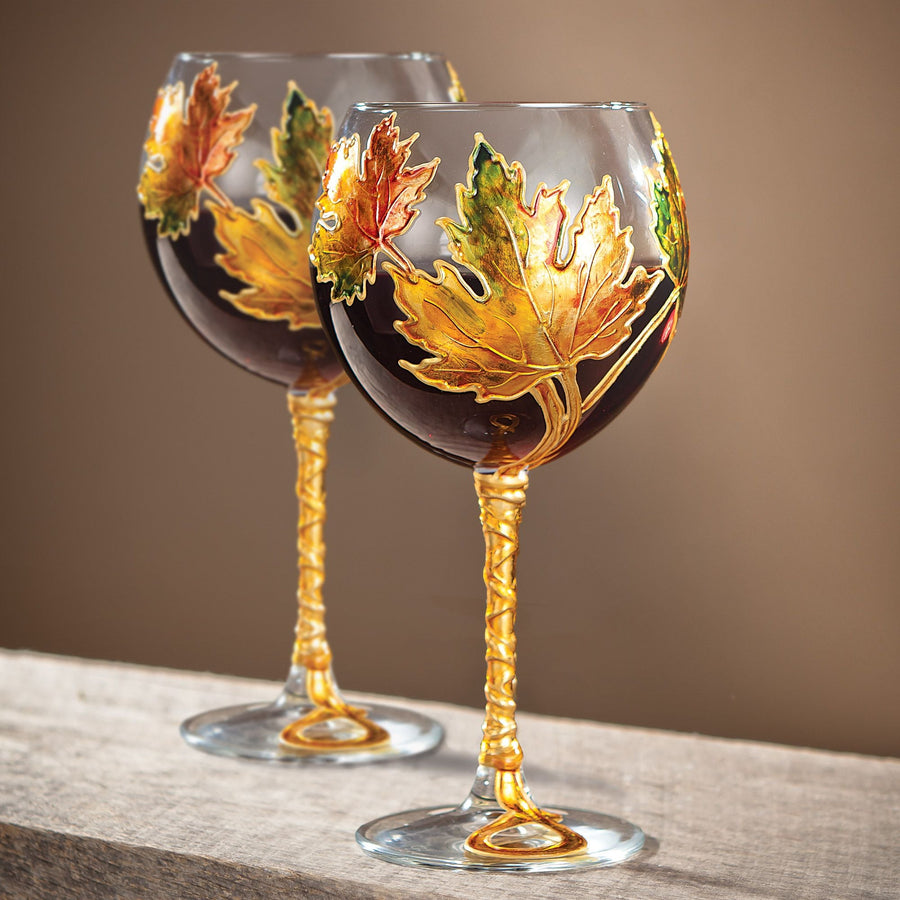 Hand-Gilded Maple Leaves Wine Glass