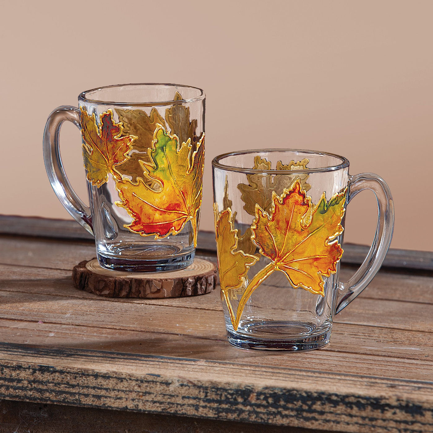 Hand-Gilded Maple Leaves Glass Mug, 6oz.