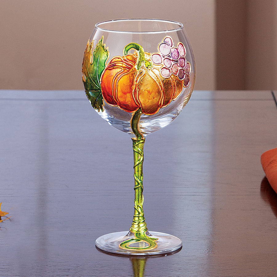 Hand-Gilded Pumpkin & Grapes Wine Glass