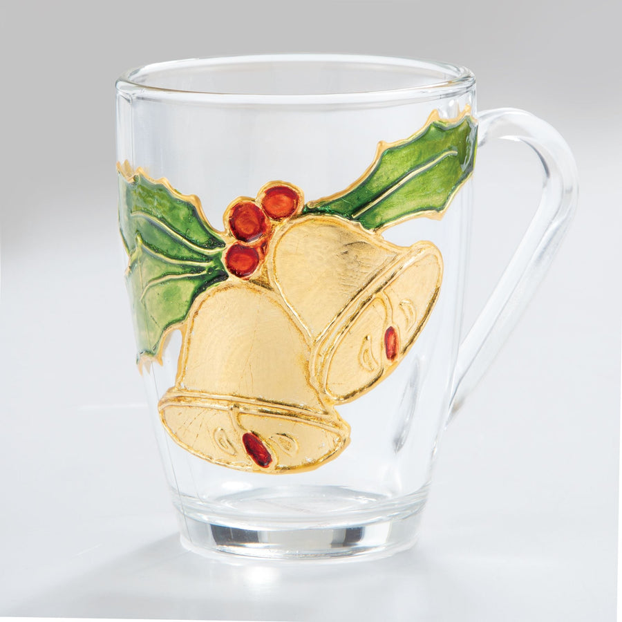 Hand-Gilded Holly Bells Glass Mug
