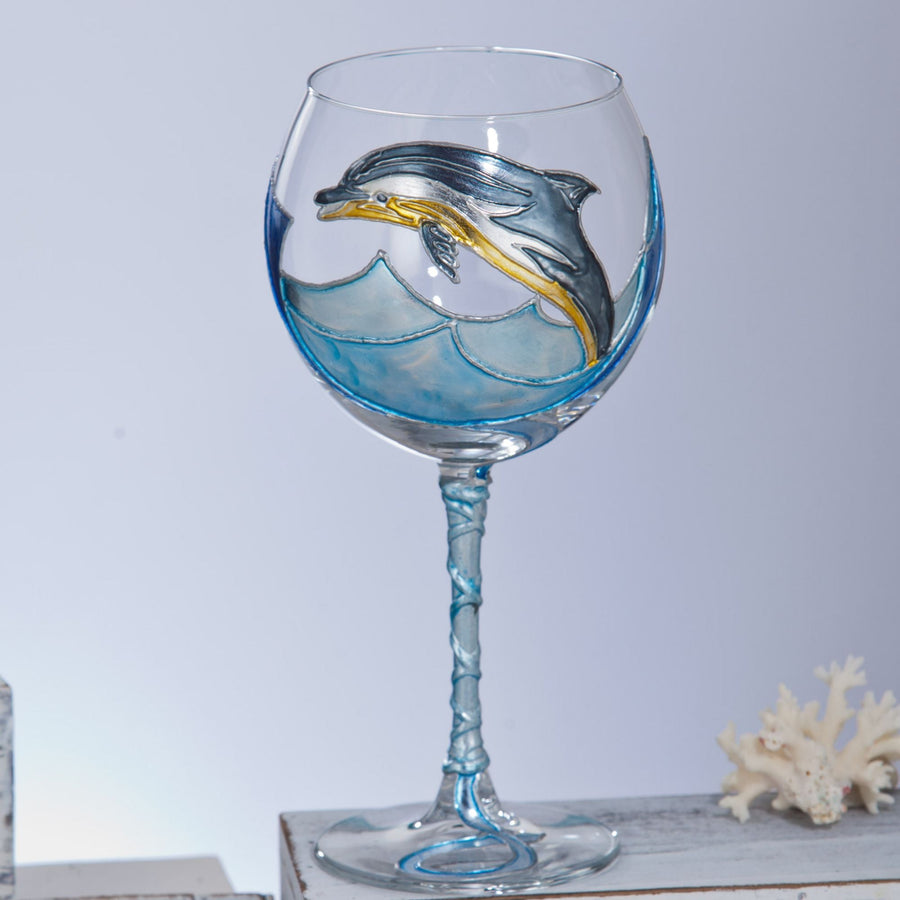 Hand-Gilded Dolphin Wine Glass