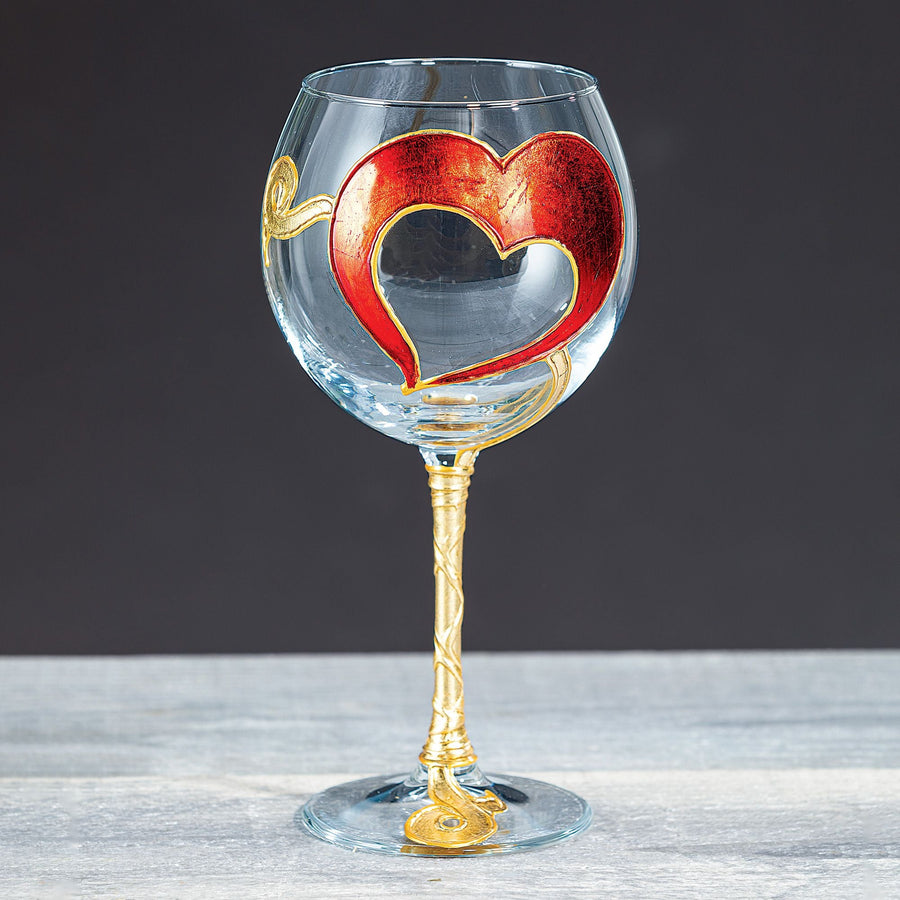 Hand-Gilded Open Heart Wine Glass