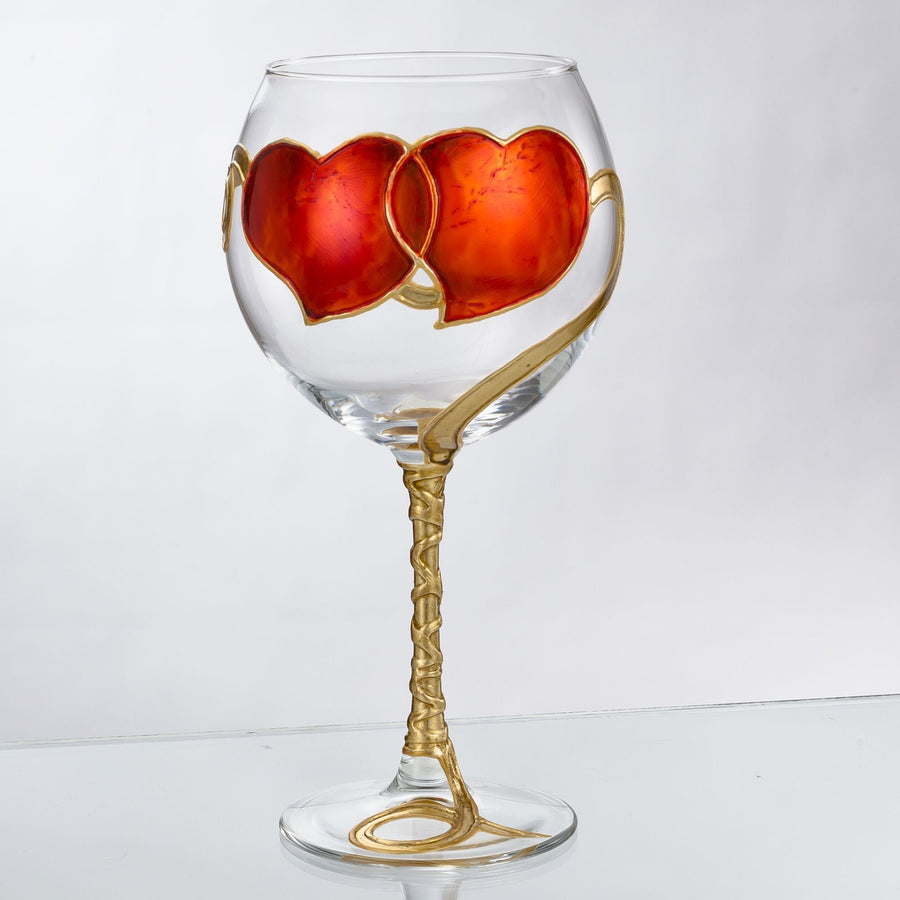 Hand-Gilded Hearts Wine Glass