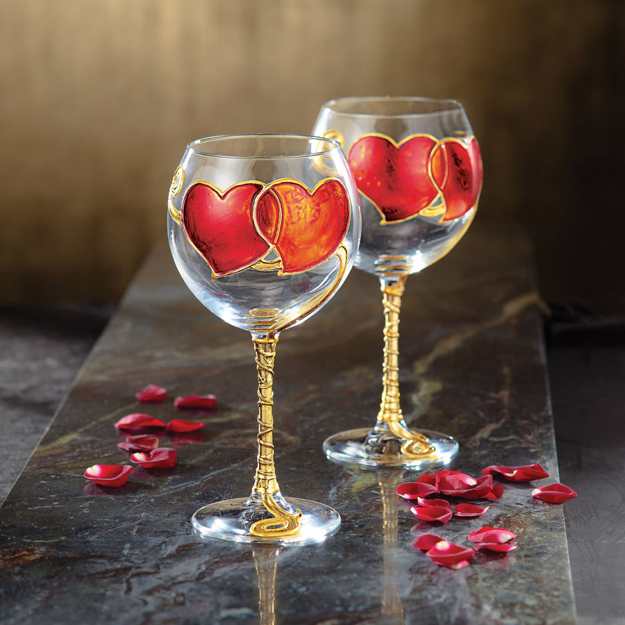 Hand-Gilded Hearts Wine Glass