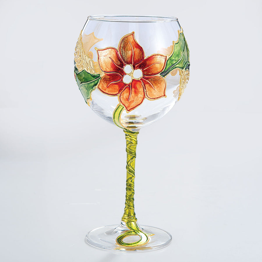 Hand-Gilded Pretty Poinsettia Wine Glass