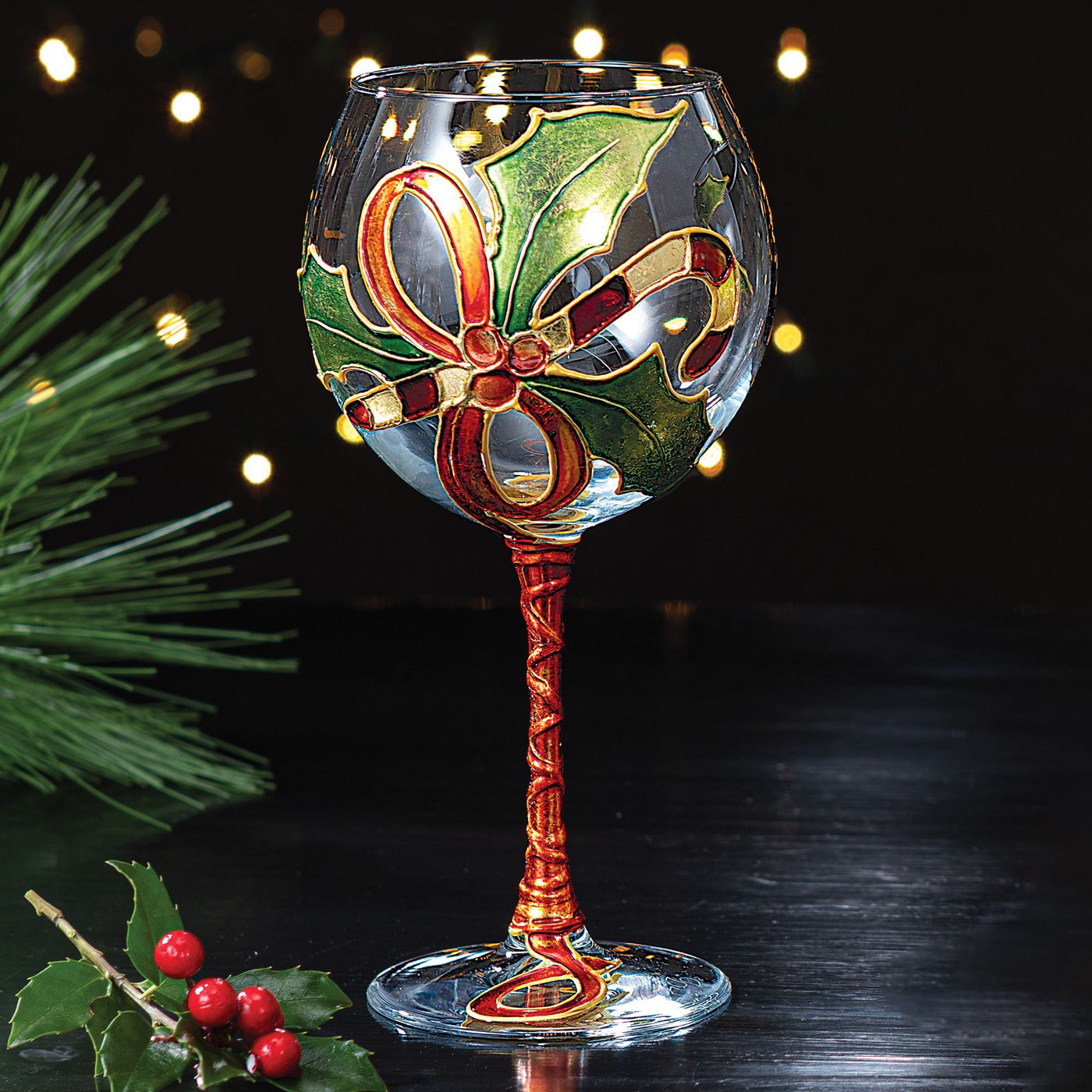 Hand-Gilded Candy Cane Wine Glass