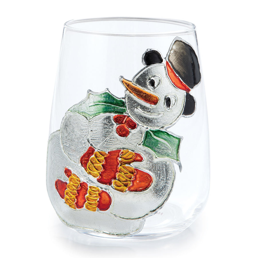 Hand-Gilded Snowman Stemless Glass