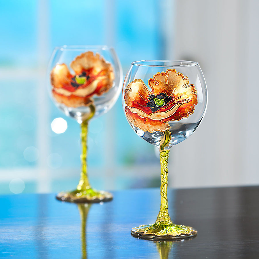 Hand-Gilded Poppy Flower Wine Glass