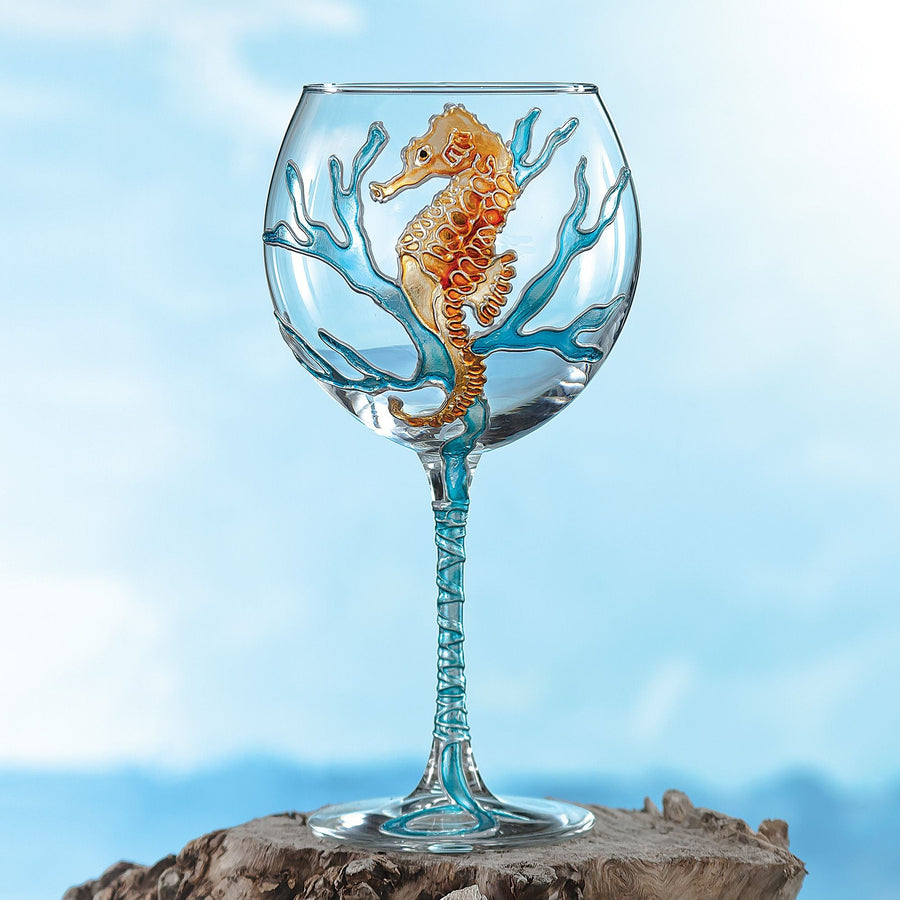 Hand-Gilded Seahorse Wine Glass
