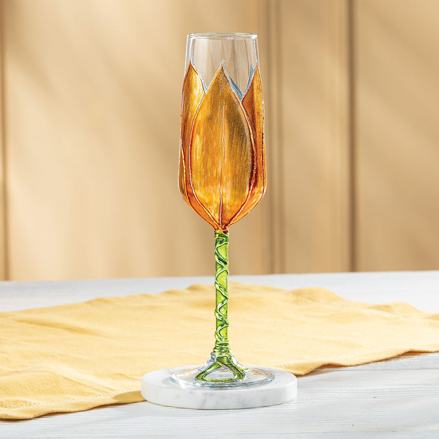 Hand-Gilded Orange Tulip Champagne Glass