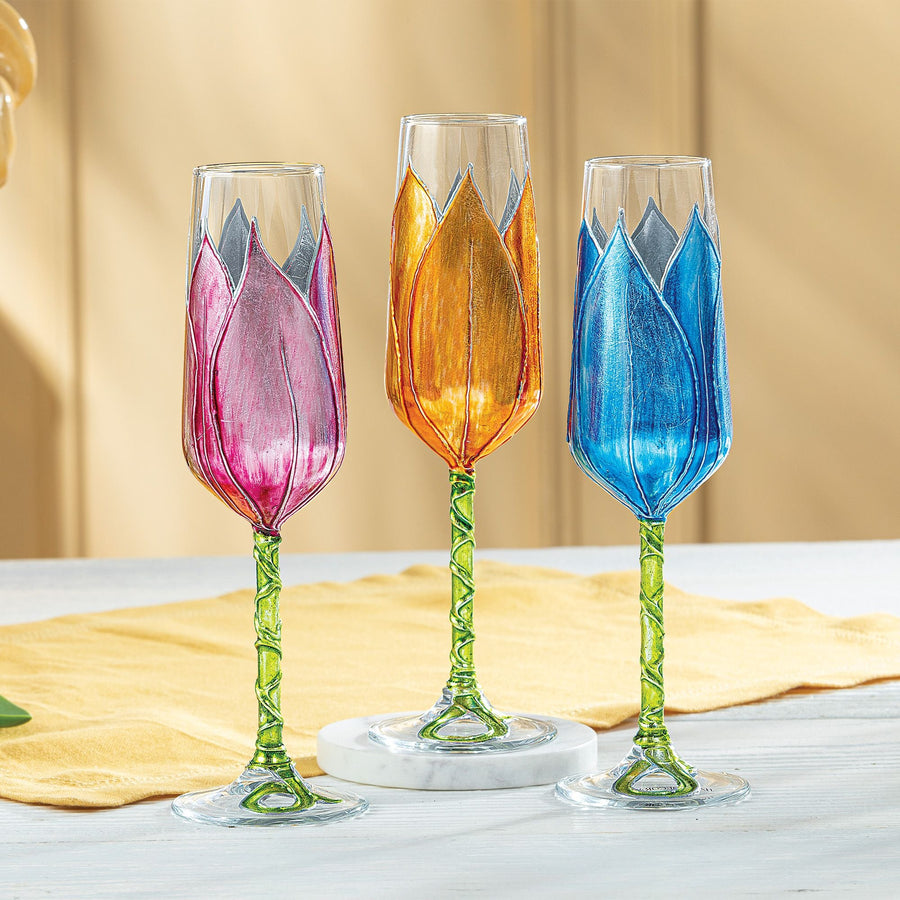 Hand-Gilded Orange Tulip Champagne Glass