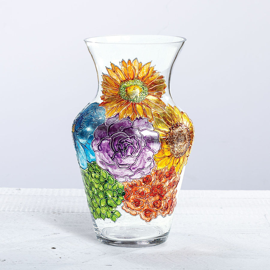 Hand-Gilded Floral Glass Vase