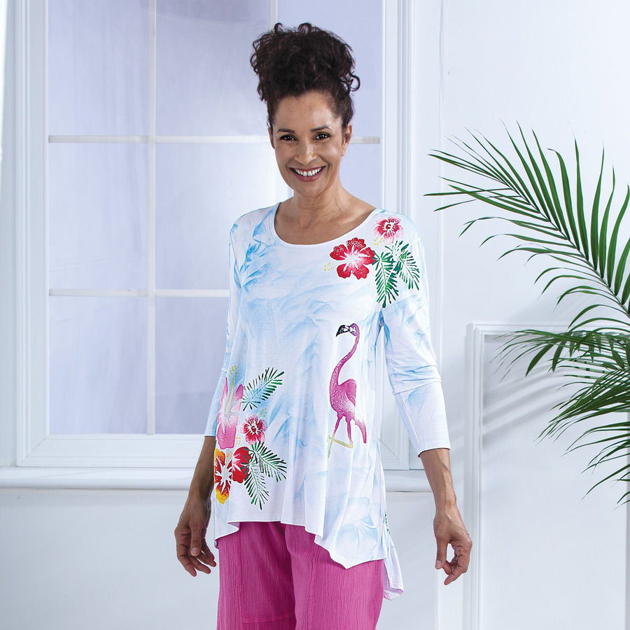 Hand-Painted Flamingo Cove Blouse