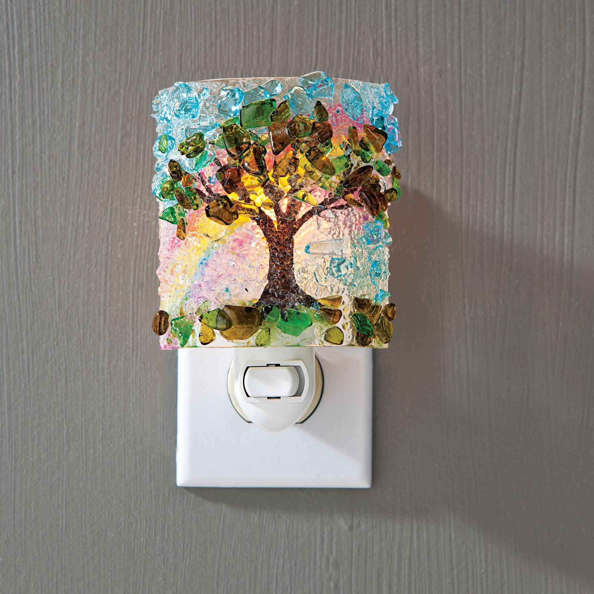 Recycled top Glass Cat Under Tree Nightlight