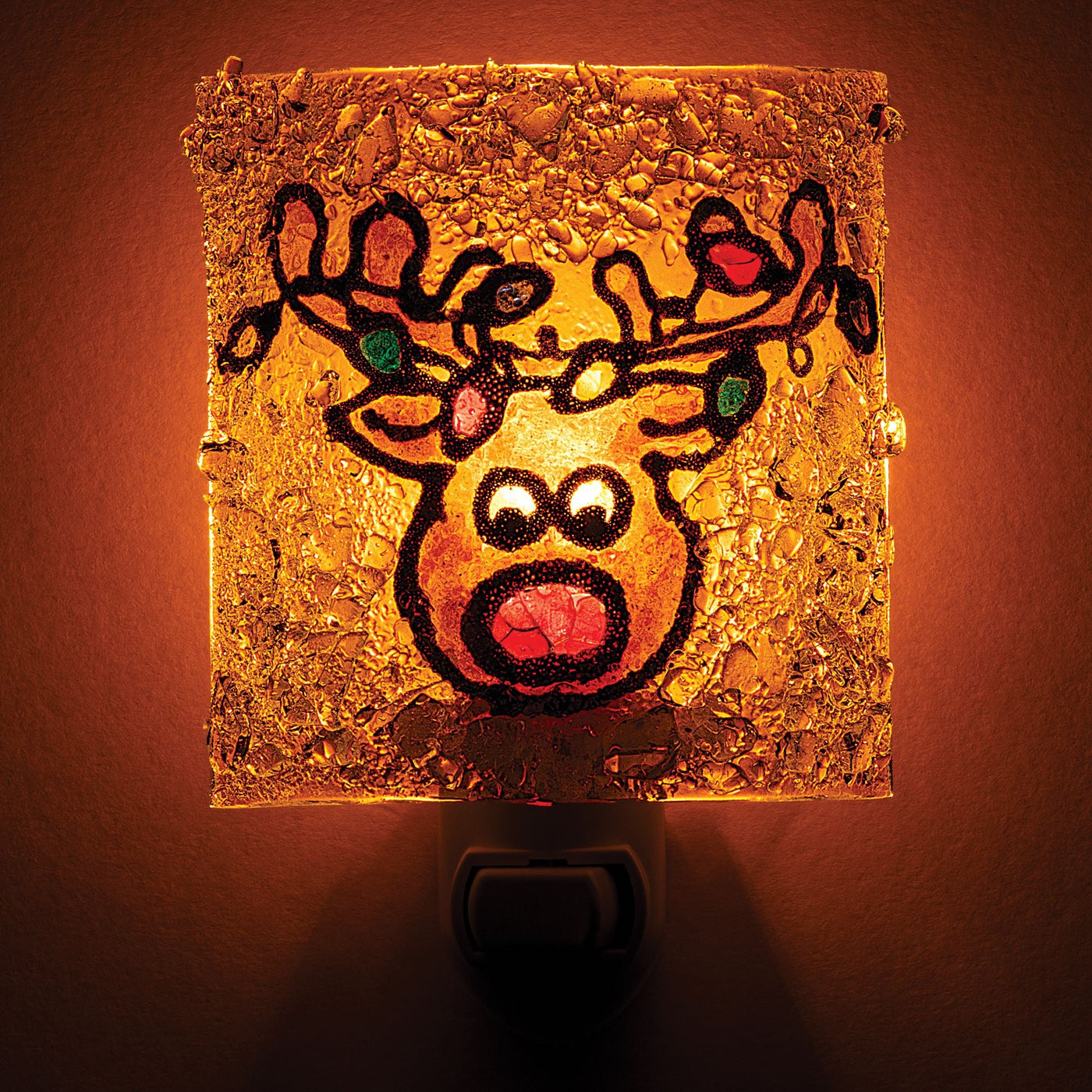 Recycled Glass Red Nosed Reindeer Nightlight