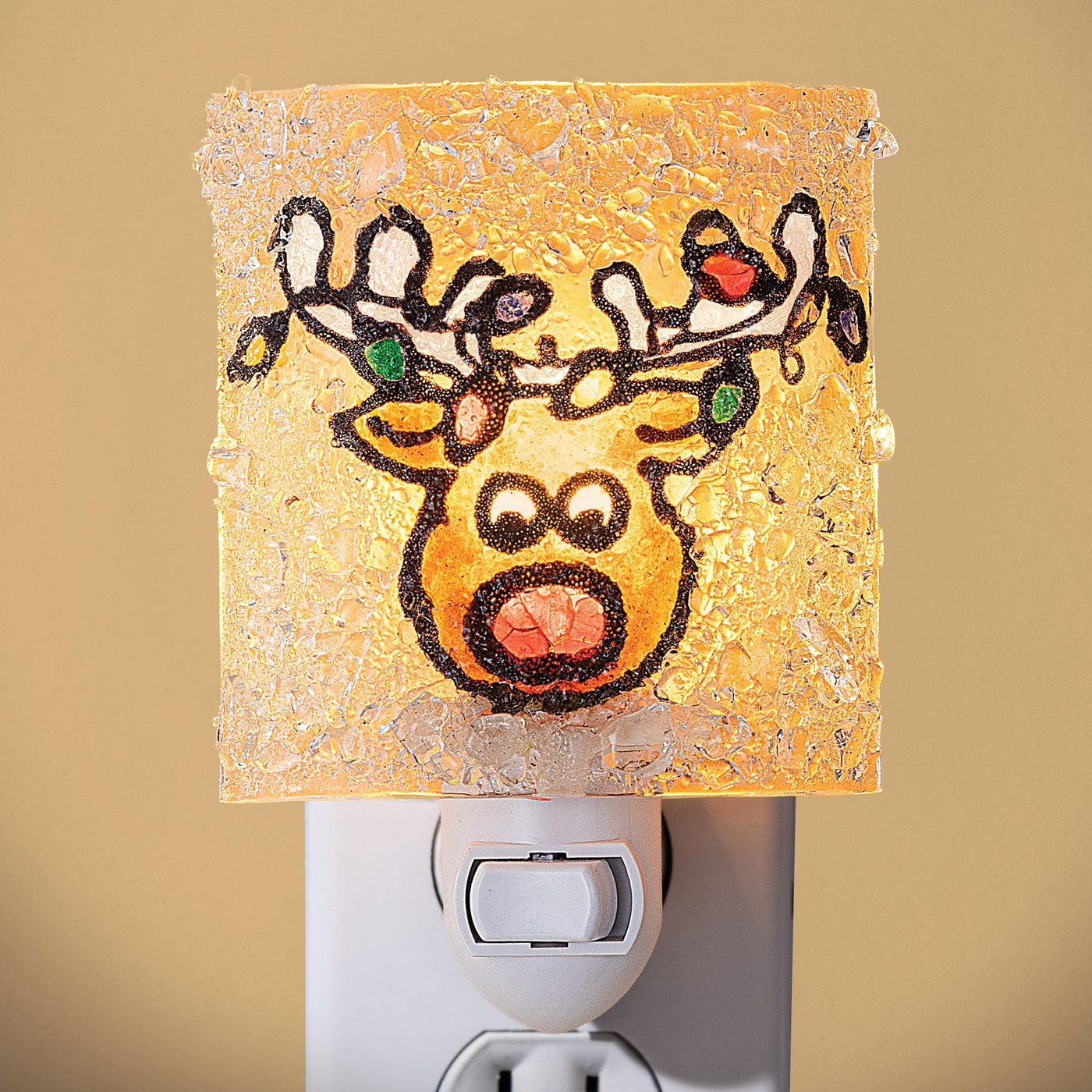 Recycled Glass Red Nosed Reindeer Nightlight