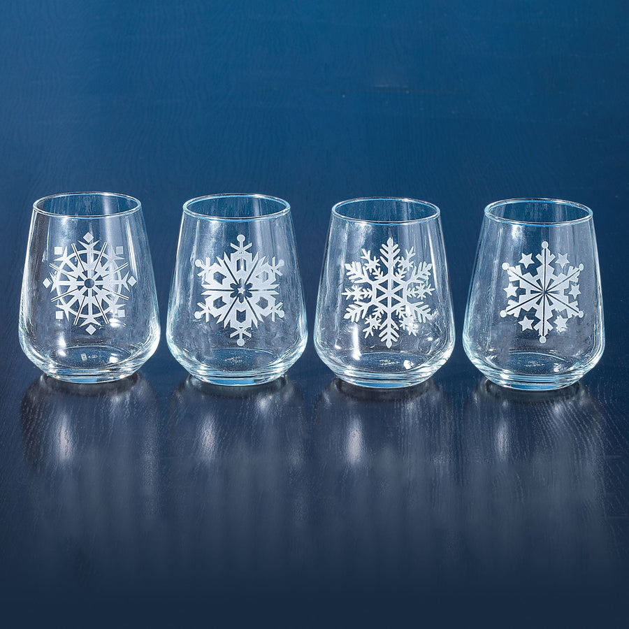 Snowflakes Stemless Glasses Set Of 4