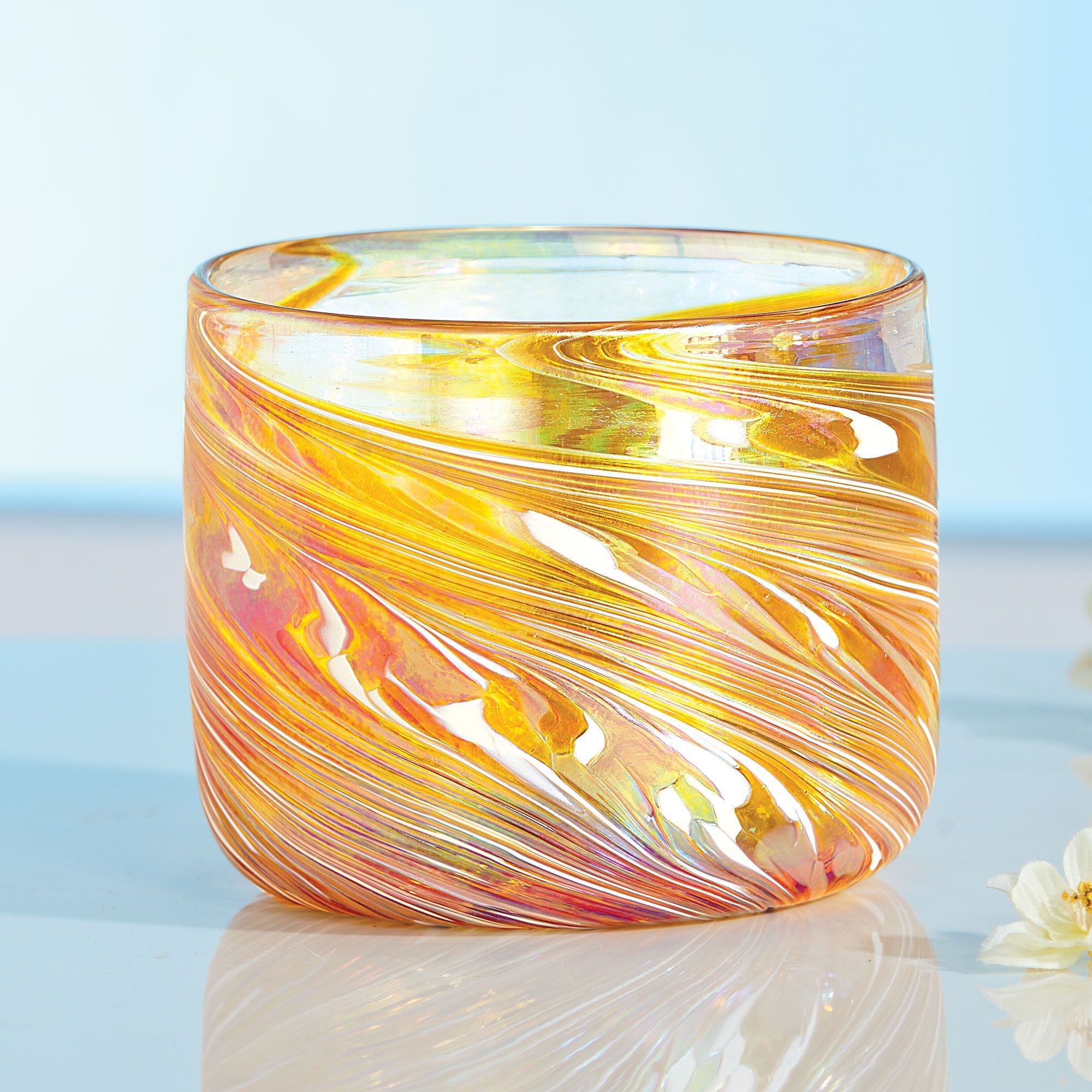 Gold Swirling Hand-Blown Glass Bowl