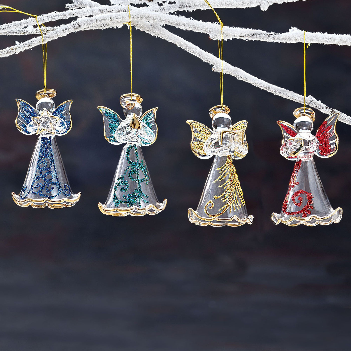 Hand-Blown Venetian Glass Rainbow Angel Ornament Set of 4
