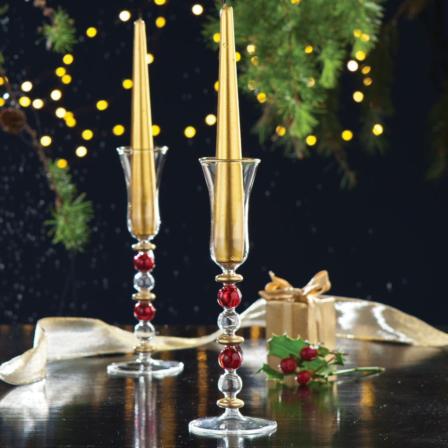 Red and Gold Venetian Glass Candlestick Holders