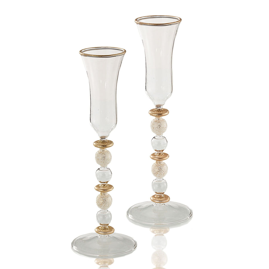 Hand-Blown Venetian Glass ''Neve Dorata'' Bauble Candlesticks