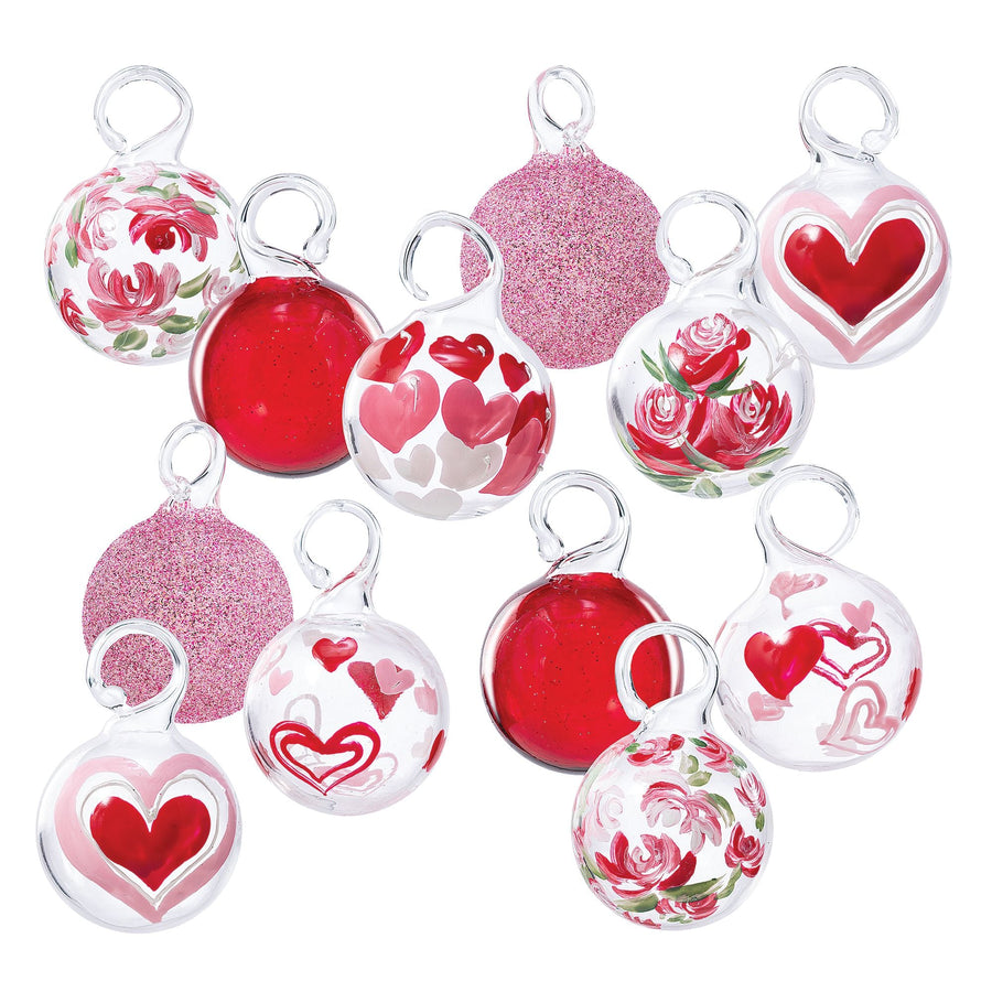 Hand-Blown Amore Glass Ornaments Set Of 12