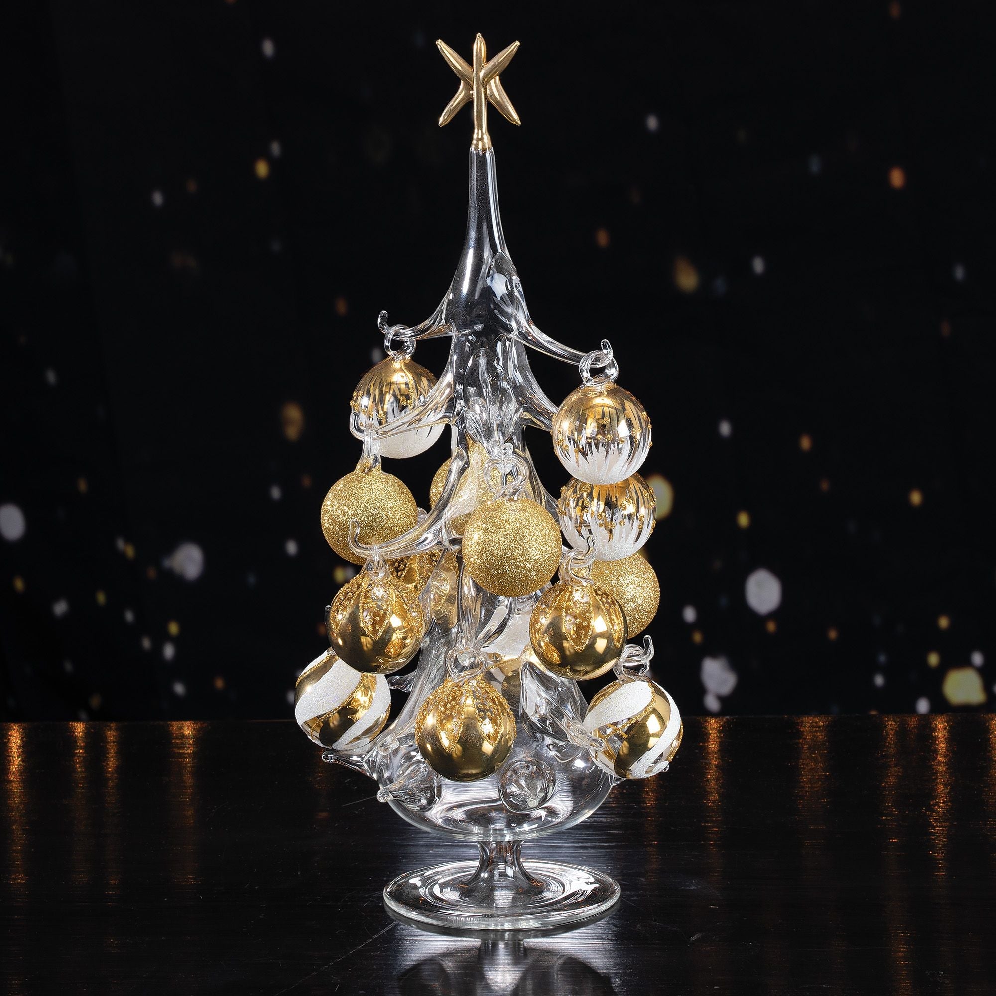 Hand-Blown Venetian Glass Bianco E Oro Christmas Tree