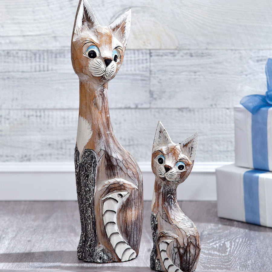 Nyoman's Cat Sculptures of Albesia Wood