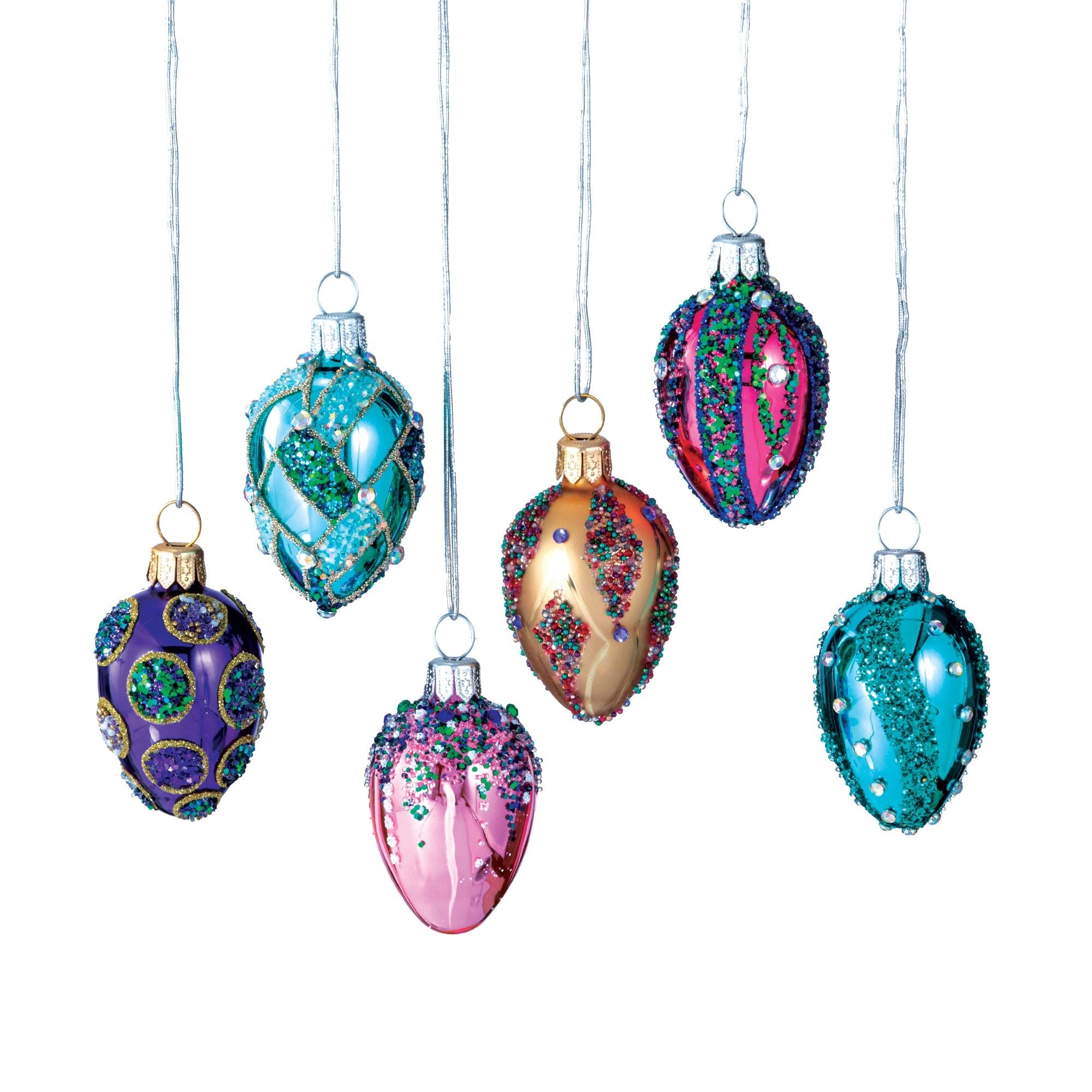 Embellished Jewel Toned Ornaments Set Of 6