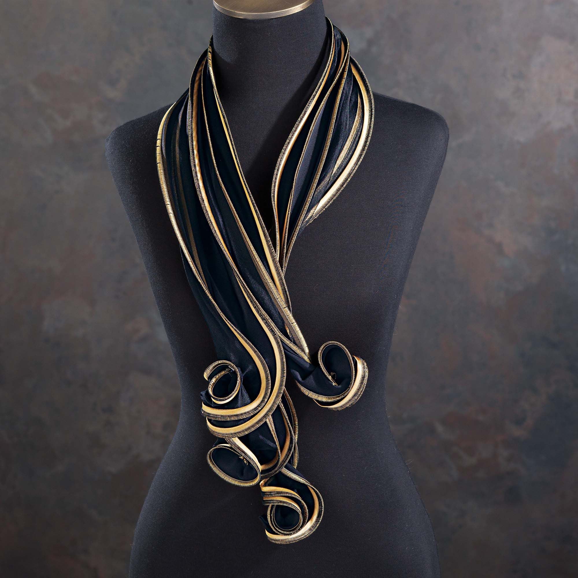 Classic Black Scarf embroidered with golden thread shops