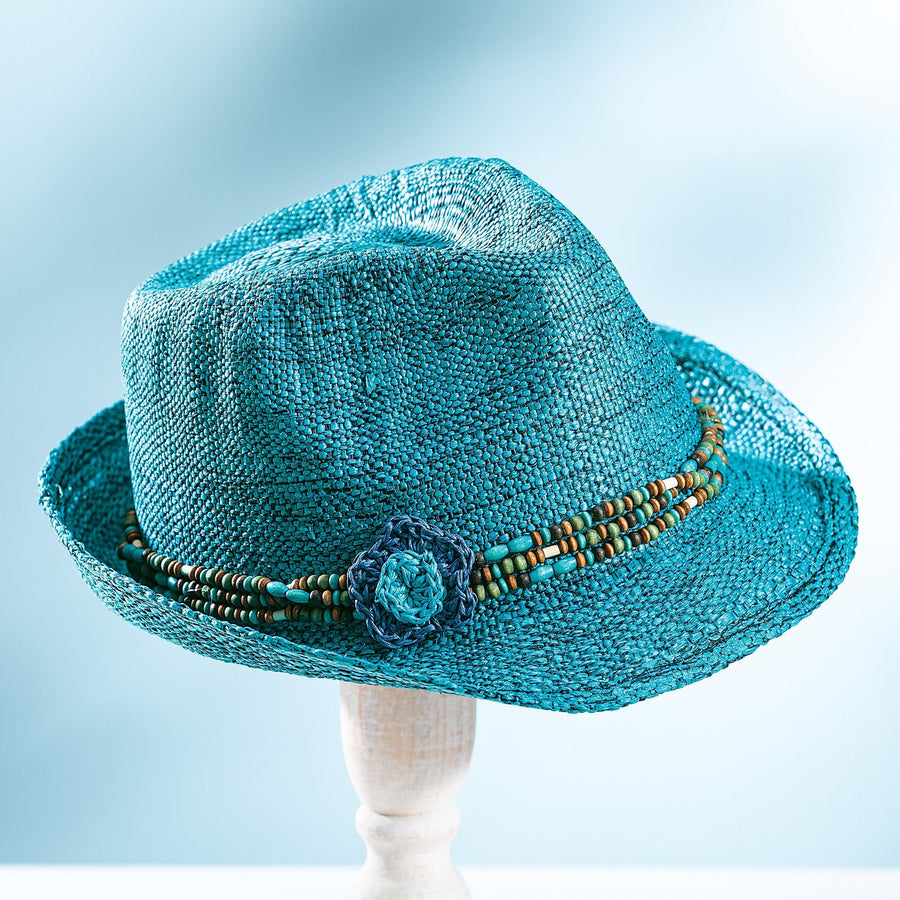 Erica Teal Bead Accented Fedora