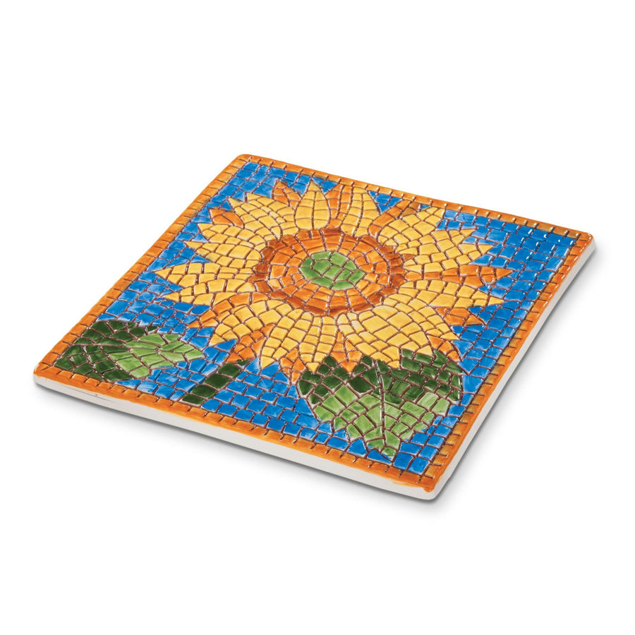 Italian Mosaic Blue Ceramic Sunflower Trivet