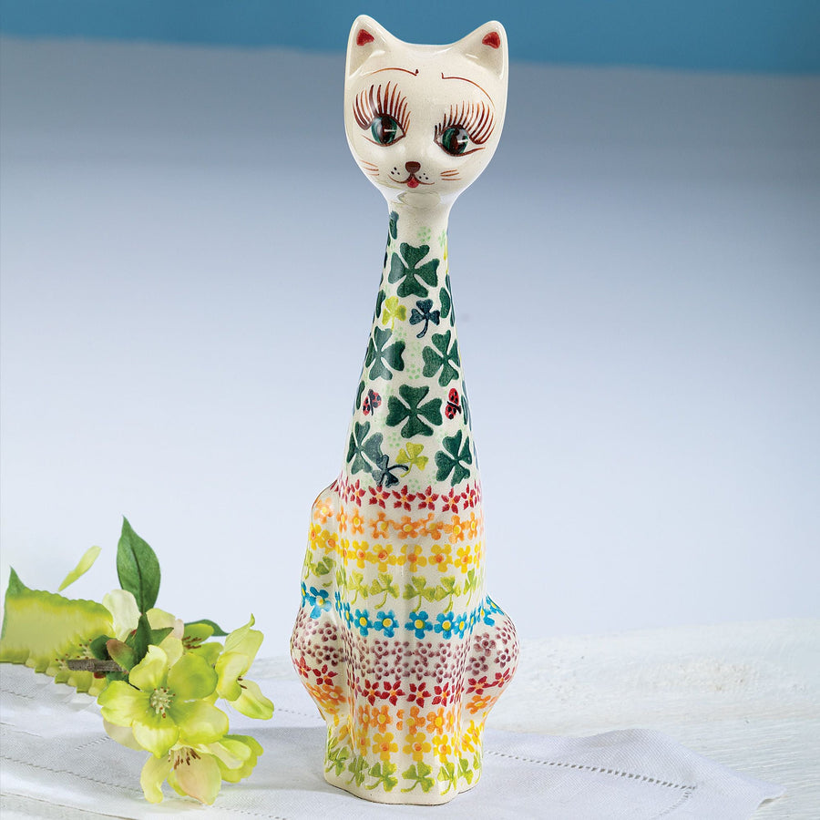 Polish Pottery Luck Of Irish Cat Figurine