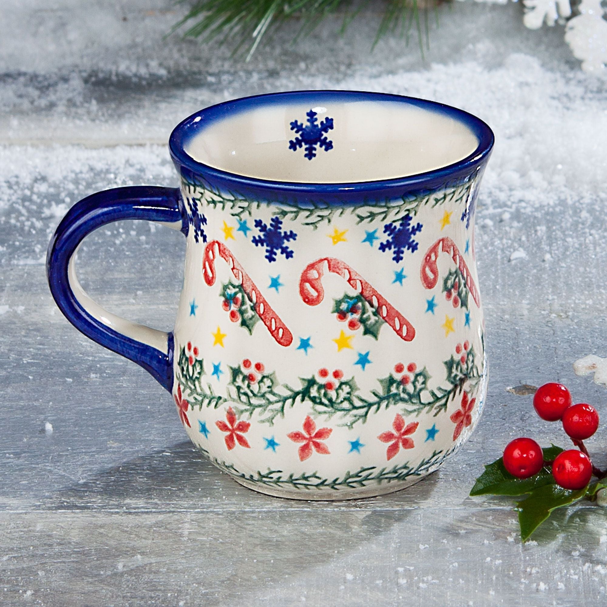 Polish Pottery Candy Cane Kisses Mug & Plate Set