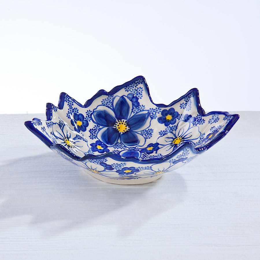 Polish Pottery Blue Cosmos Sculptural Bowl