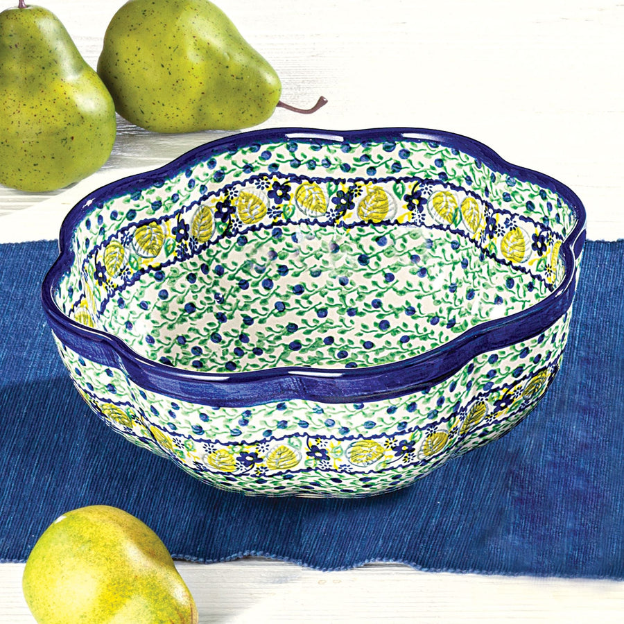 Polish Pottery Blueberry Fields Floral Serving Bowl