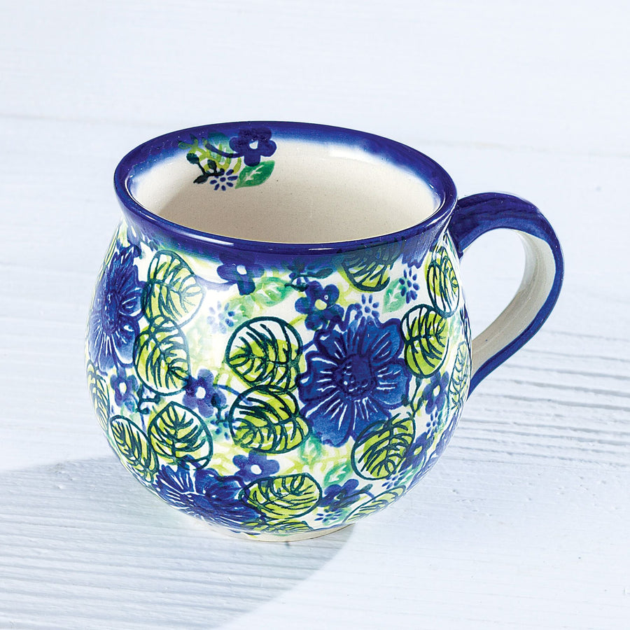 Polish Pottery Blue Beauties Floral Bubble Mug, 11oz.