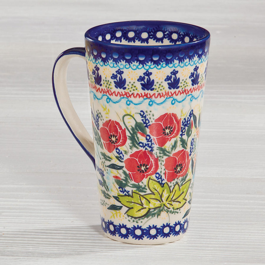 Polish Pottery Poppy Field Floral Tall Mug, 14oz.