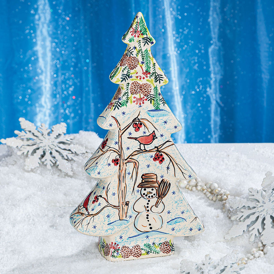Polish Pottery Wintry Woods Tree Sculpture