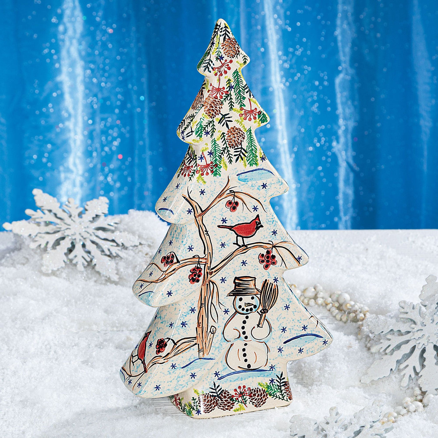 Polish Pottery Wintry Woods Tree Sculpture