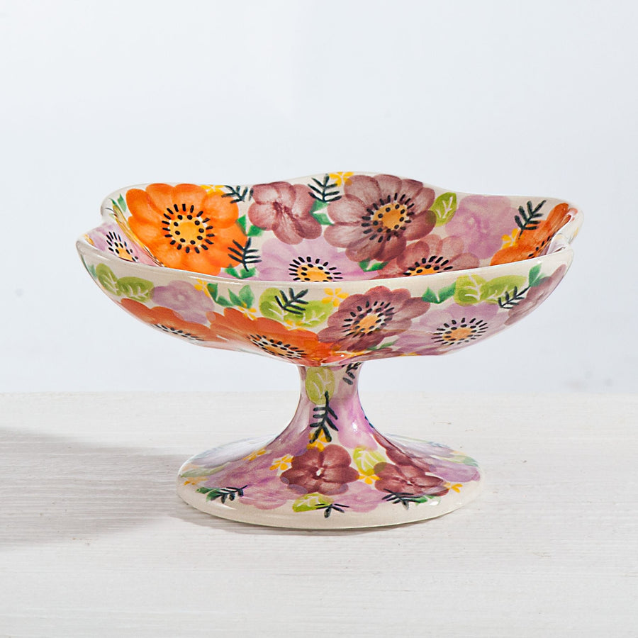 Polish Pottery ''Daisy Dream'' Floral Pedestal Bowl
