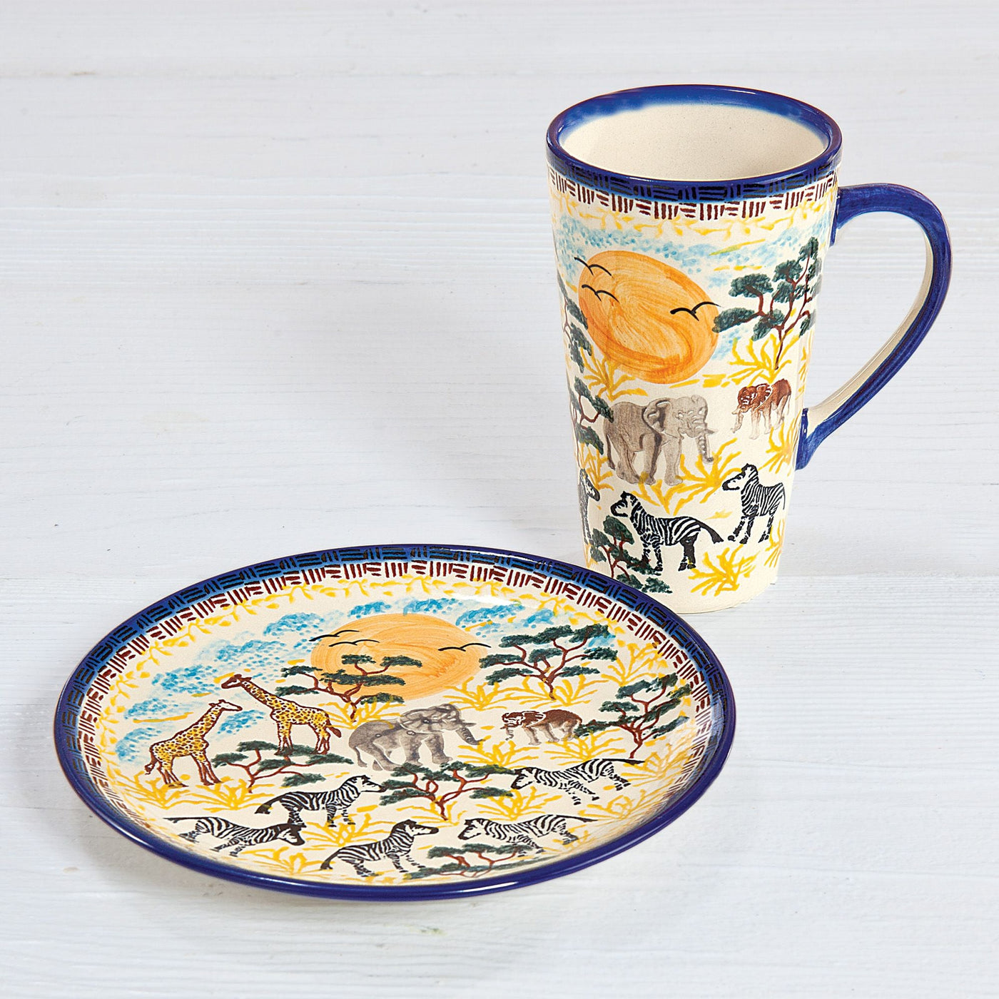 Polish Pottery Safari Sun Mug & Plate Set
