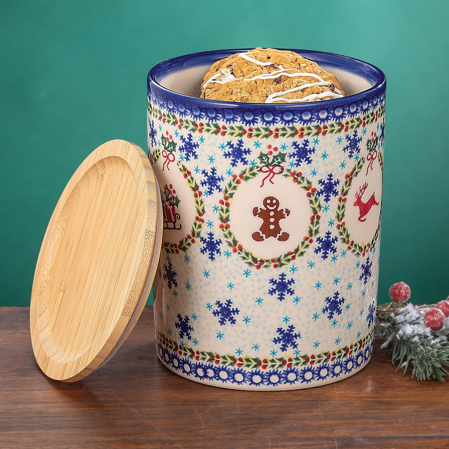 Polish Pottery Seasons Greetings Cookie Jar
