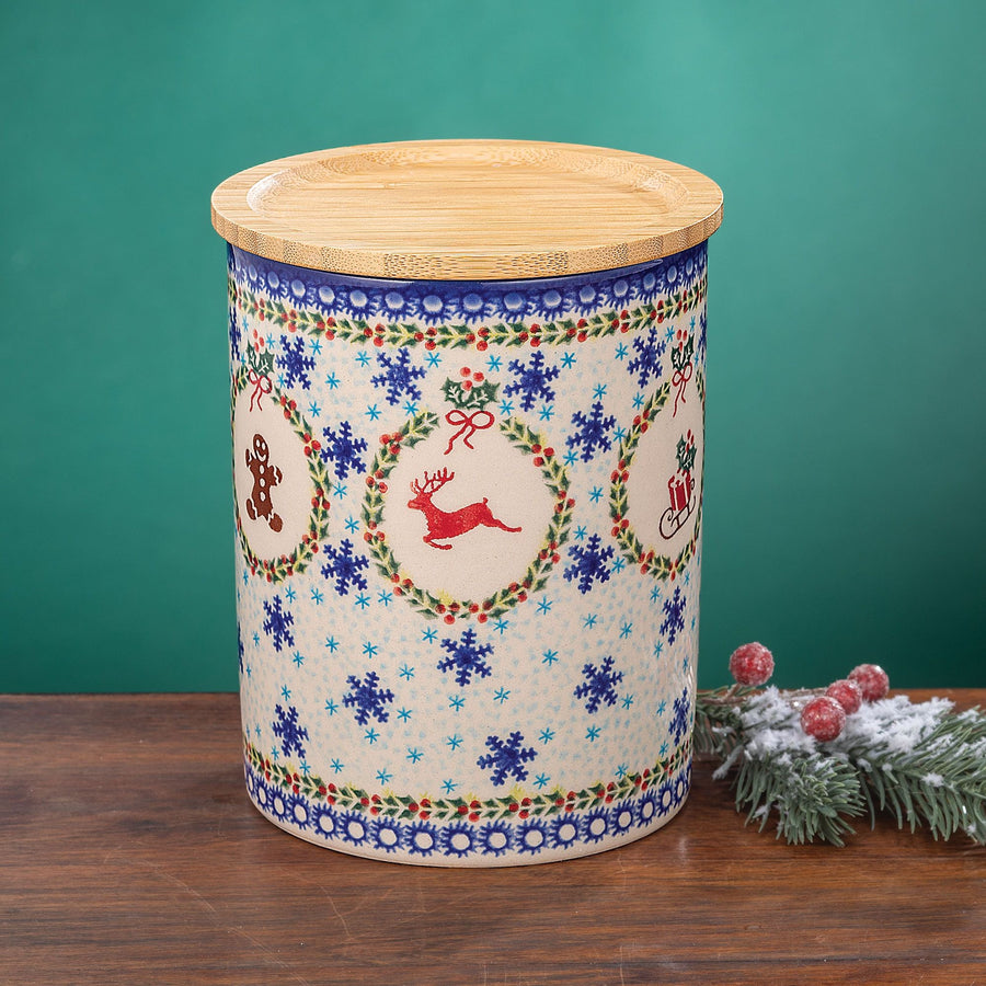 Polish Pottery Seasons Greetings Cookie Jar