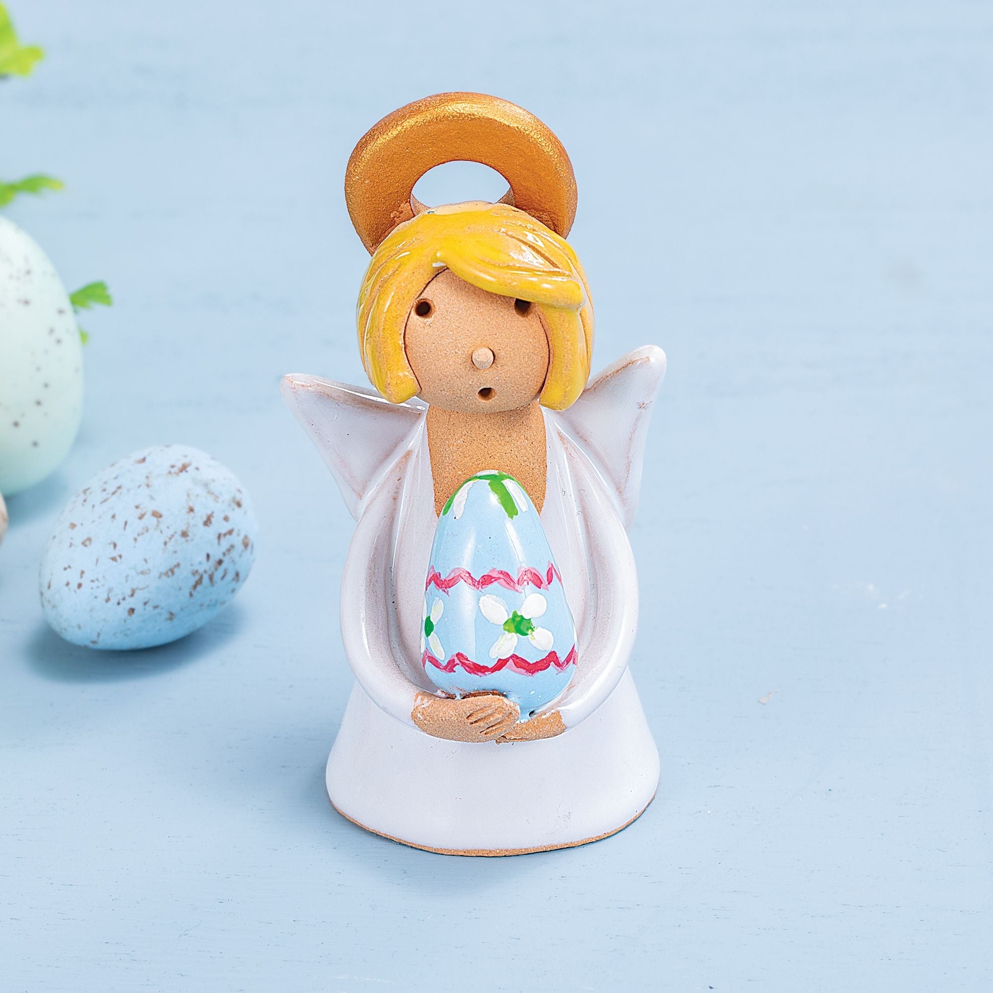 Polish Pottery Easter Angel With Blue Egg Bogna (Preorder)