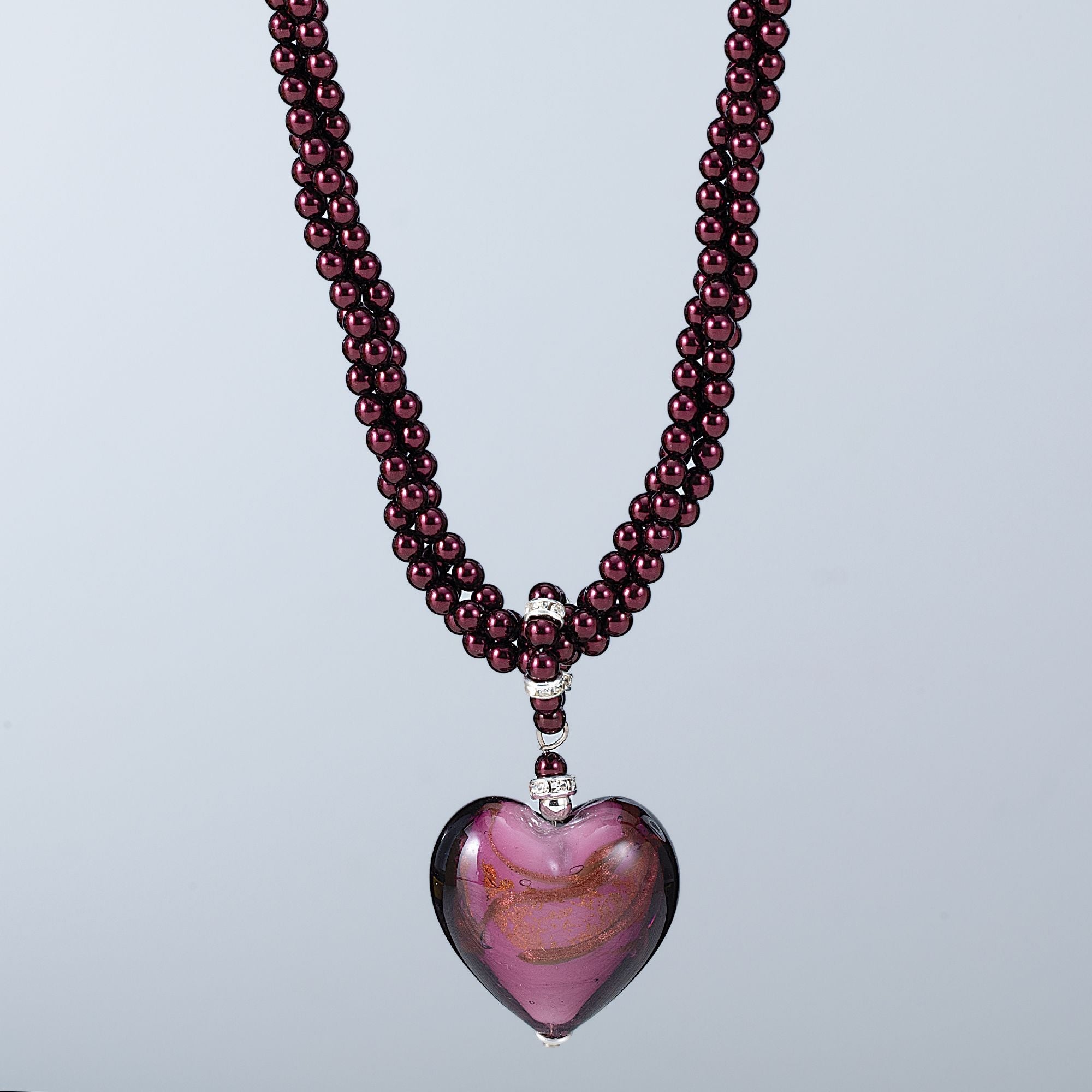 Heart & Lock Sterling Fancy Double Link Chain Necklace w Venetian Murano Glass Animal Print Spotted Heart and newest Removable Heart Lock Close