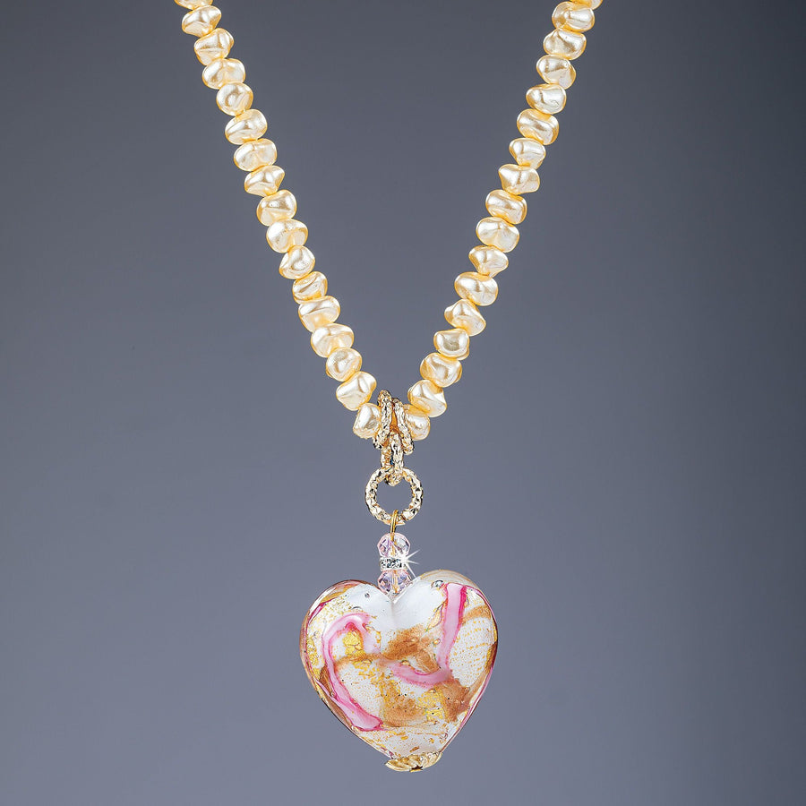 Golden Love Murano Glass Heart Necklace