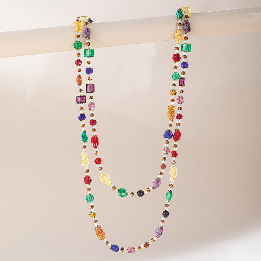 Murano Glass & Faceted Crystal Long Necklace