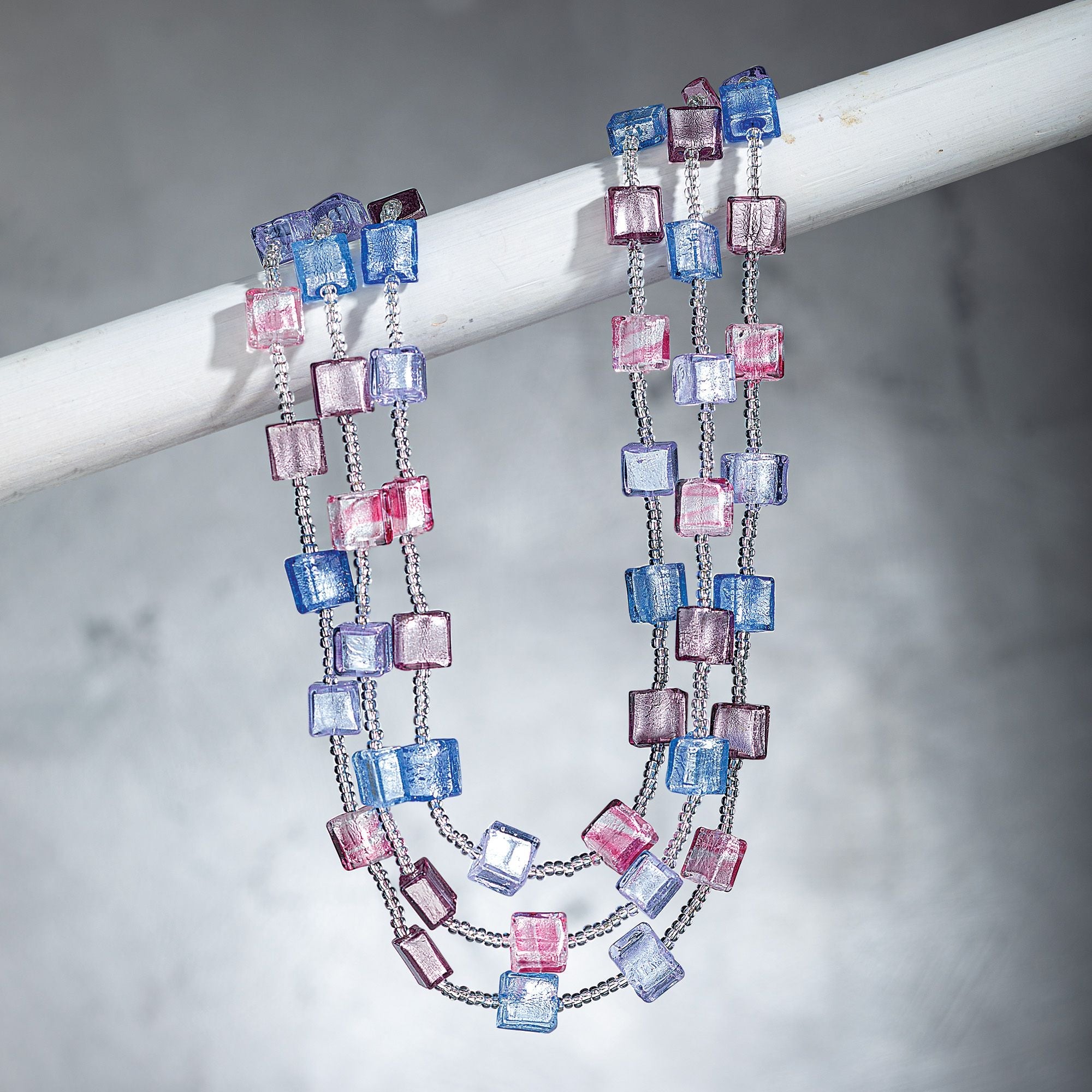 Murano Glass Frosted Pastel Cube Necklace