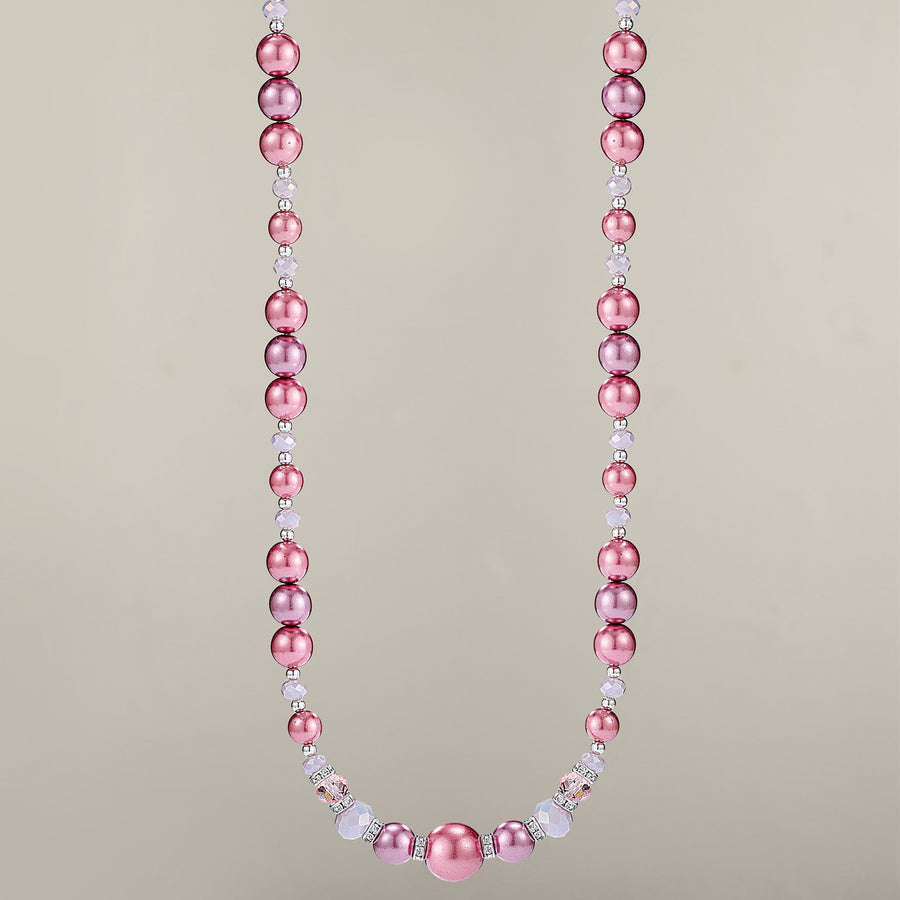 Murano Glass Dark Pink Precious In Pearls Necklace